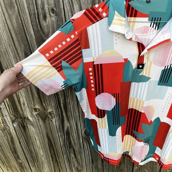 Bad Birdie Albatross Golf Polo Shirt Mens M Red Short Sleeve Abstract Floral - Picture 6 of 11